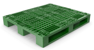 Top Side 3D Render of Green Stackable Plastic Pallet